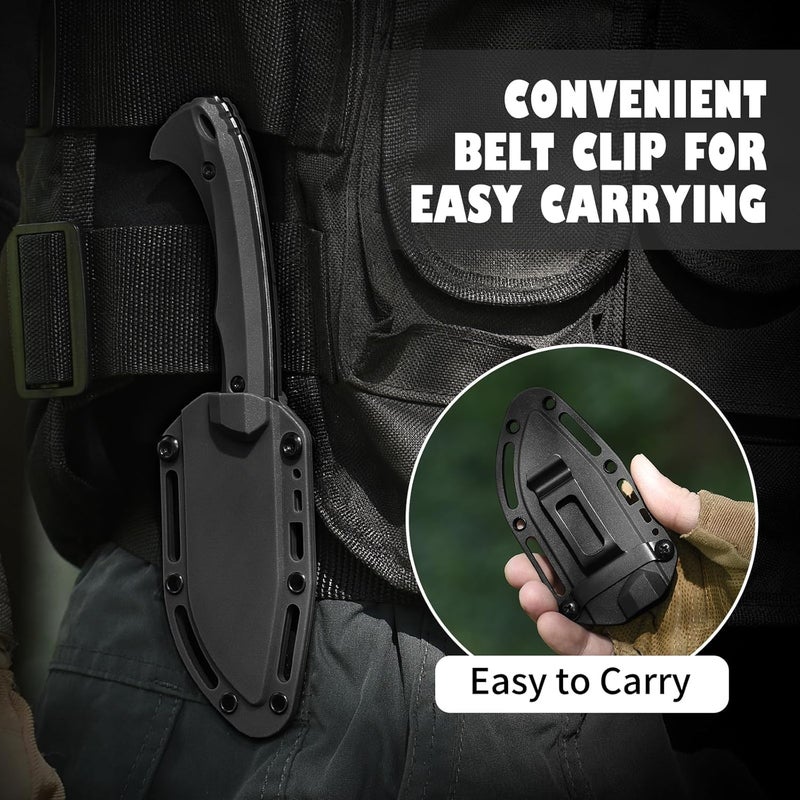 DRACHENADER Survival Knife with Fire Starter L-Y, 7.68" Tactical Small Fixed Blade EDC Knife for Men, Full Tang, Stonewashed Black Blade & Black Handle - Image 5
